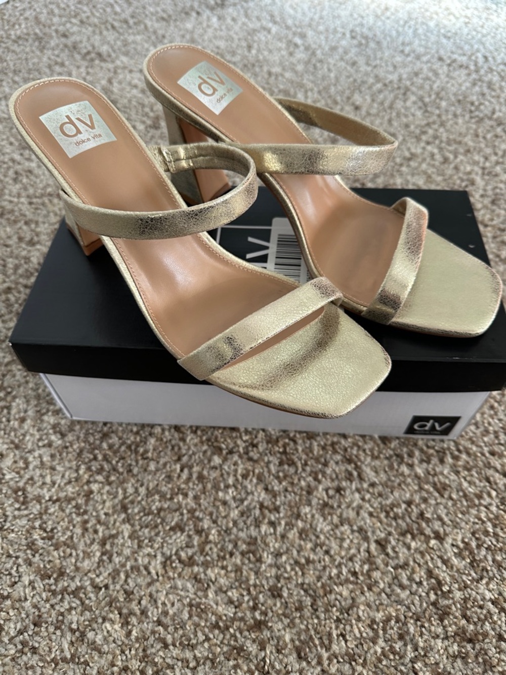 DV by Dolce Vita Metallic Gold Two-Strap Block Heel Sandals